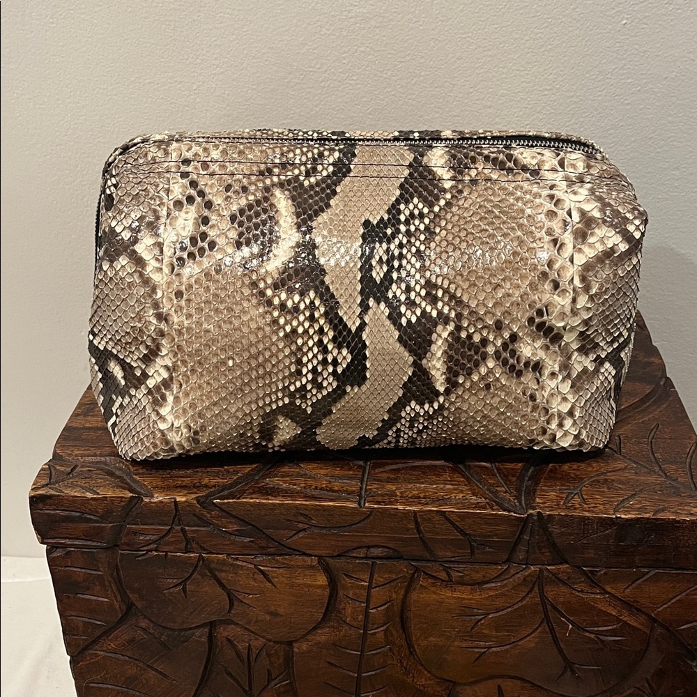 Elisabeth Weinstock Natural and Black Snakeskin Clutch